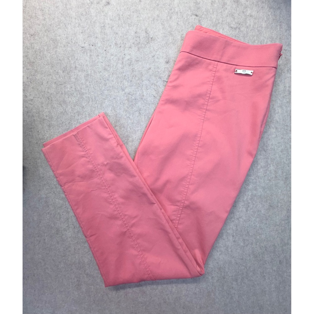 Tory Burch Callie Cropped Ankle Pants Women 2 Coral Side Zip Logo Hardware Slim
